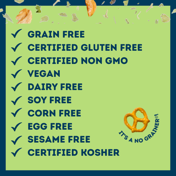 List of dietary certifications on a green background with a logo in the corner.