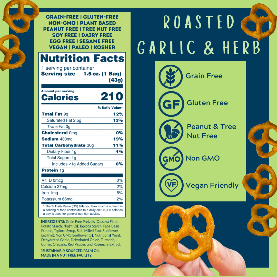 Mini Roasted Garlic & Herb Grain Free Pretzels (12 Pack)